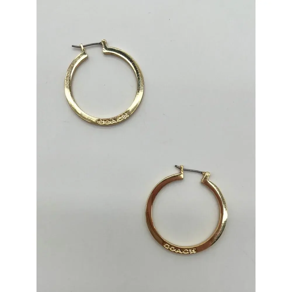 COACH Gold Plated Hoop Earrings, Stamped - Picture 1 of 6